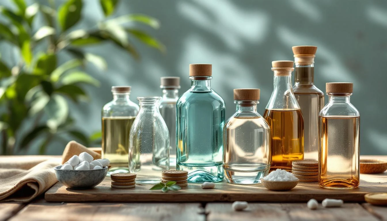 Bouteille en verre, plastique et métal